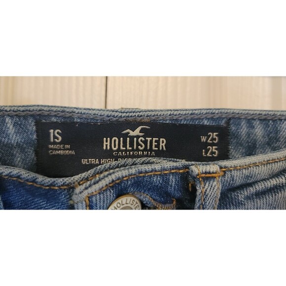 Hollister Ripped Blue Jeans Size 1 Short 25W x 25L High Rise - Picture 3 of 12
